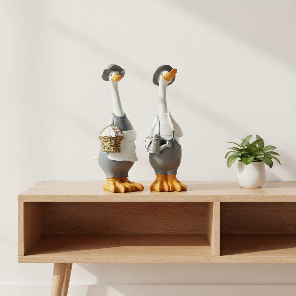 12inch/30cm Tall Cute Ducks Statues Home Decor, Countryside Garden Sculptures Art Decor Goose for Yard Porch