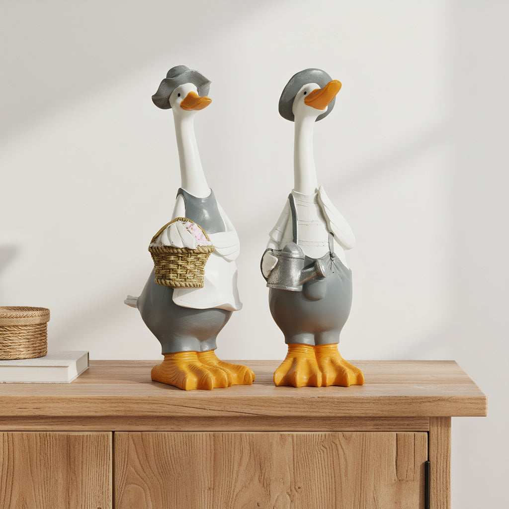 12inch/30cm Tall Cute Ducks Statues Home Decor, Countryside Garden Sculptures Art Decor Goose for Yard Porch