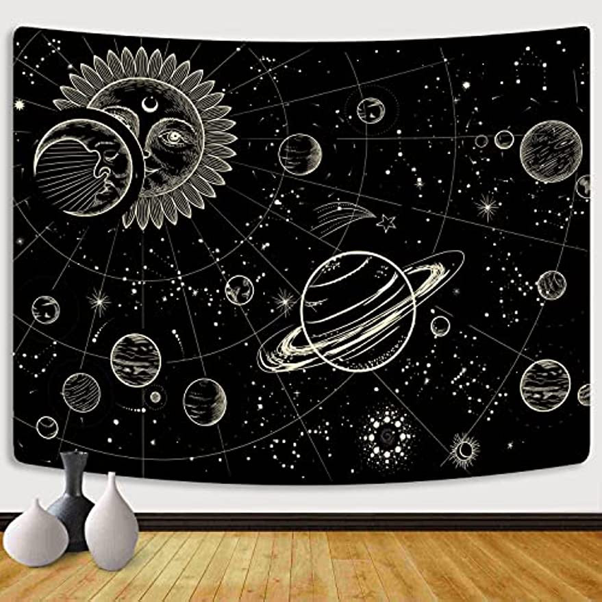 Sinsoledad Sun Moon and Universe Tapestry for Home Decor Black and Gold Boho Planet Galaxy Wall Hanging Tapestry for Bedroom Aesthetic