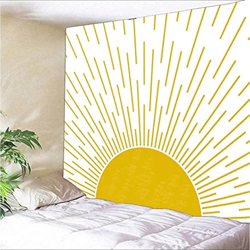 Boho Gold Sun Minimalist Tapestry Sunrise Sunshine Abstract Home