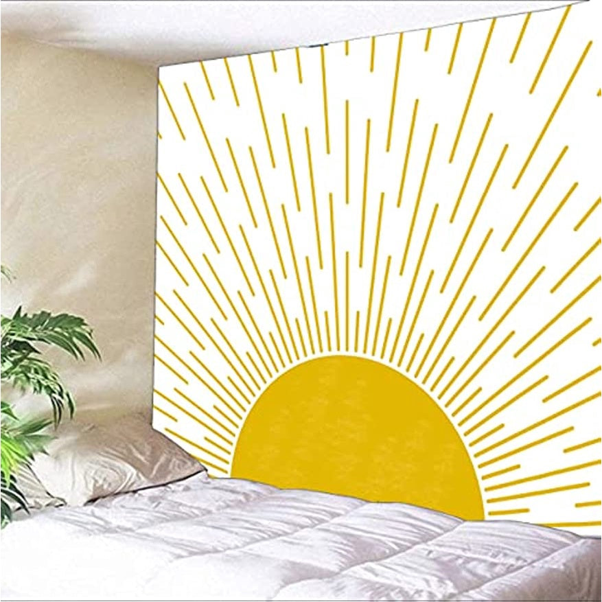 Boho Gold Sun Minimalist Tapestry Sunrise Sunshine Abstract Home Girls Bedroom Decorations Wall Art Hanging Decor, Bohemia Sunset Tapestries for Dorm Yoga Living Room