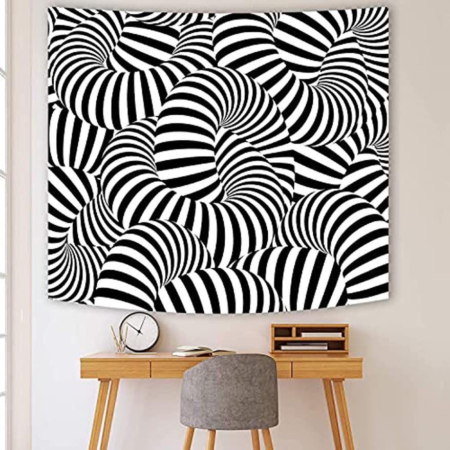 3D Vision Tapestry Black and White Wall hanging,Psychedelic Spiral