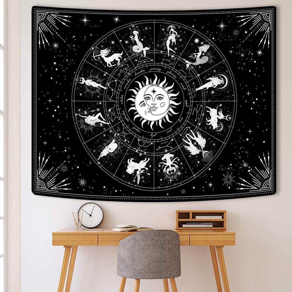 Sinsoledad Sun Moon and Universe Tapestry for Home Decor Black and Gold Boho Planet Galaxy Wall Hanging Tapestry for Bedroom Aesthetic