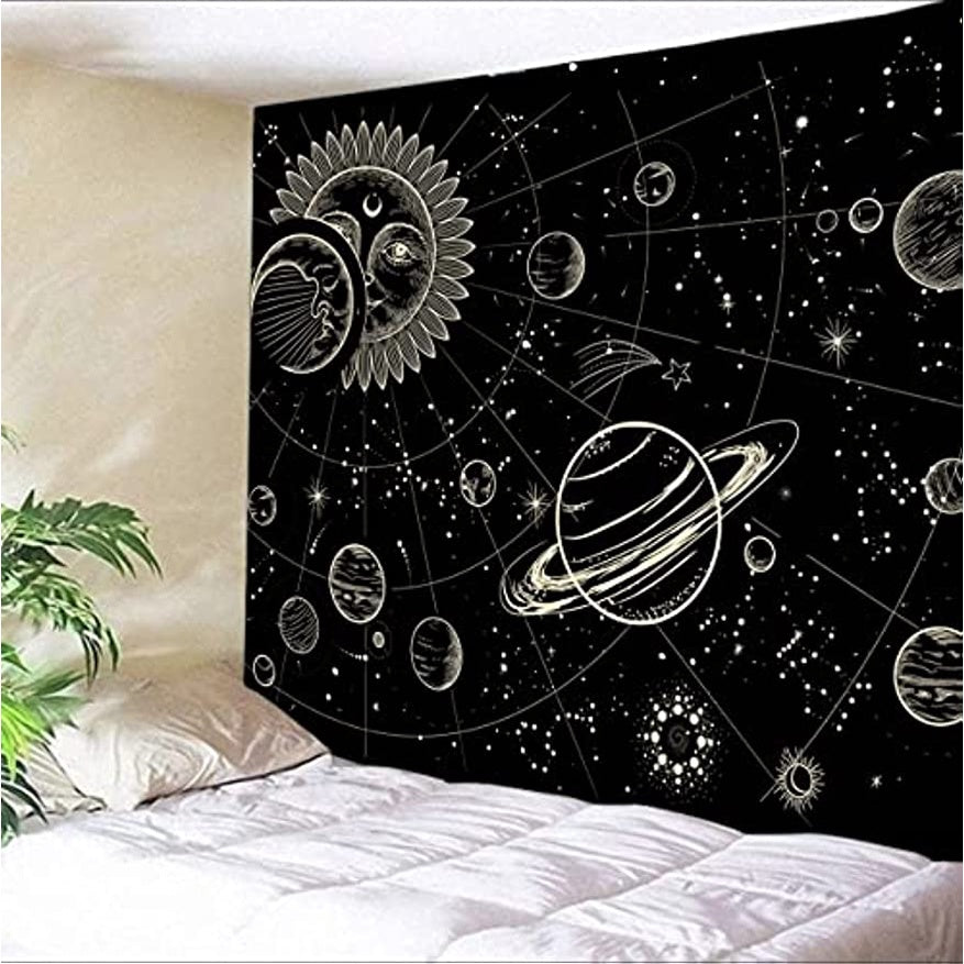 Sinsoledad Sun Moon and Universe Tapestry for Home Decor Black and Gold Boho Planet Galaxy Wall Hanging Tapestry for Bedroom Aesthetic