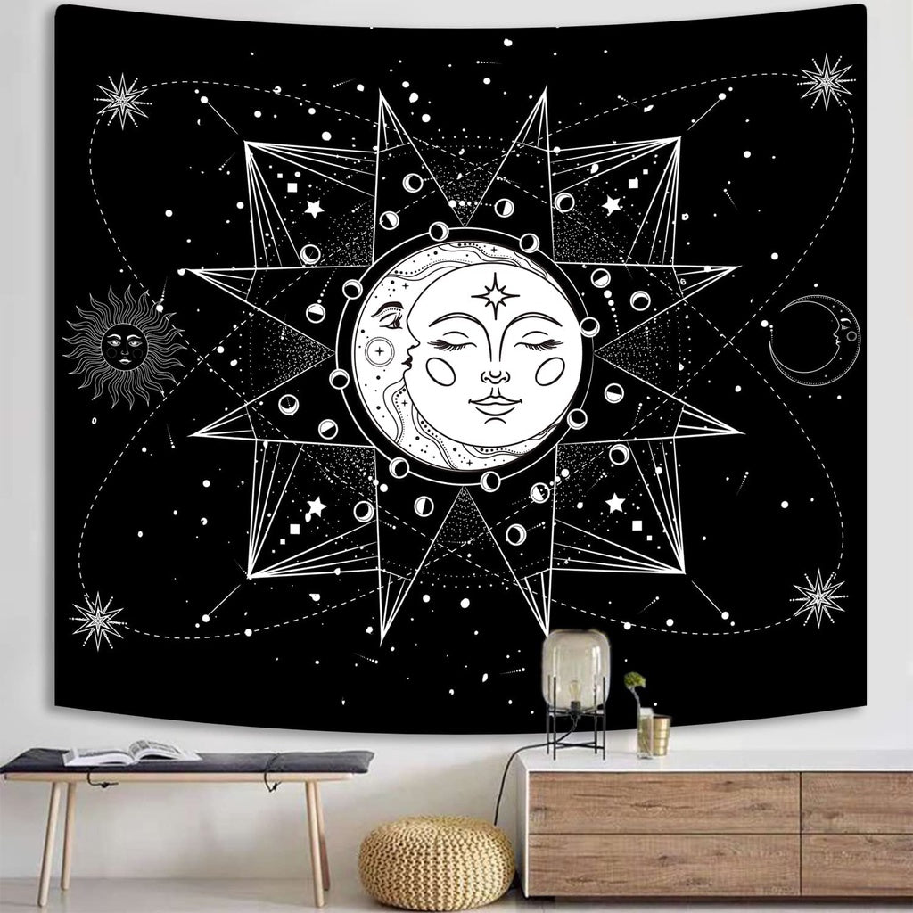 Sinsoledad Sun Moon and Universe Tapestry for Home Decor Black and Gold Boho Planet Galaxy Wall Hanging Tapestry for Bedroom Aesthetic