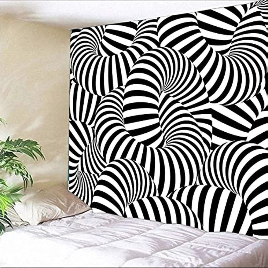 3D Vision Tapestry Black and White Wall hanging,Psychedelic Spiral Tapestry Stun Wall Art Tapestries Hanging for Dorm Room Living Home Decorative 59 x 51 Inches