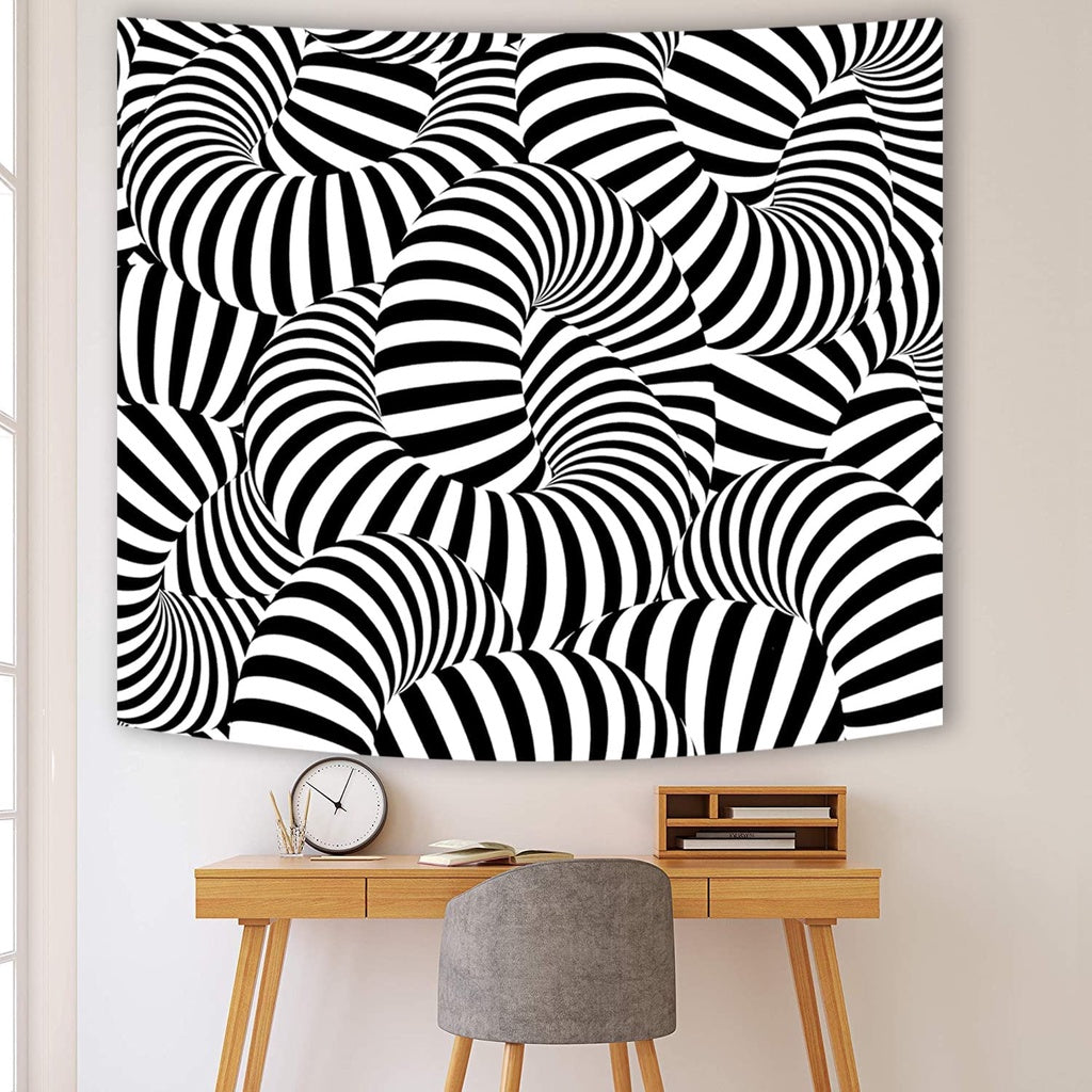 3D Vision Tapestry Black and White Wall hanging Psychedelic Spiral