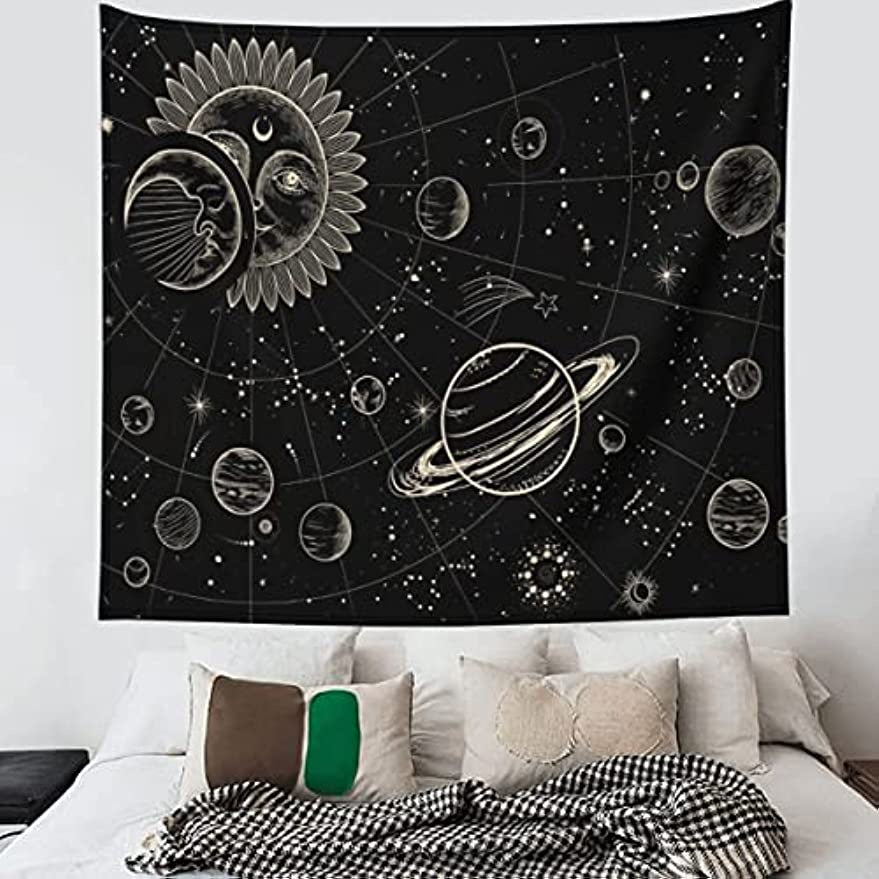 Sinsoledad Sun Moon and Universe Tapestry for Home Decor Black and Gold Boho Planet Galaxy Wall Hanging Tapestry for Bedroom Aesthetic