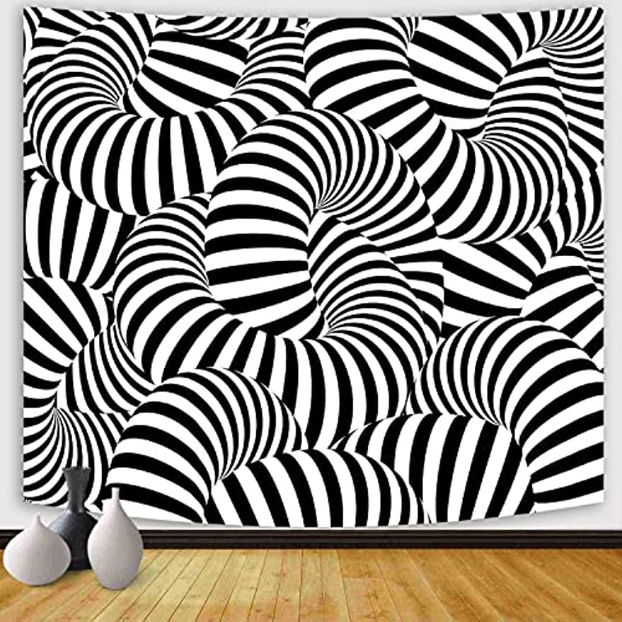 3D Vision Tapestry Black and White Wall hanging,Psychedelic Spiral Tapestry Stun Wall Art Tapestries Hanging for Dorm Room Living Home Decorative 59 x 51 Inches