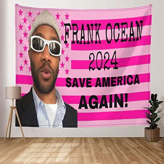 Sinsoledad Frank Ocean Flag Tapestry, Funny Pink USA Tapestry for Bedroom Living Room Dorm Save American Again Poster Decoration (60" W x 50" H)