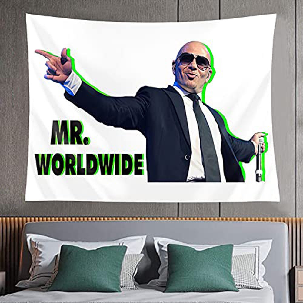 Mr Worldwide Tapestry, Pitbull Tapestry Mr. Worldwide, Been There, Done That Tapestry Wall Hanging Pop Art Home Decorations for Living Room Bedroom Dorm Decor