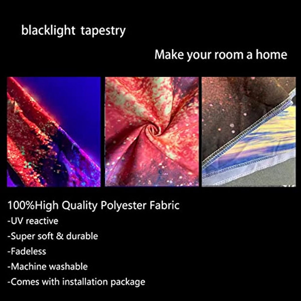 Blacklight Galaxy Tapestry Glow in the Dark Trippy Space Astronaut Tapestries Fantasy Jellyfish Ocean Tapestry Wall Hanging Psychedelic Neon Poster for Room Party Aesthetic