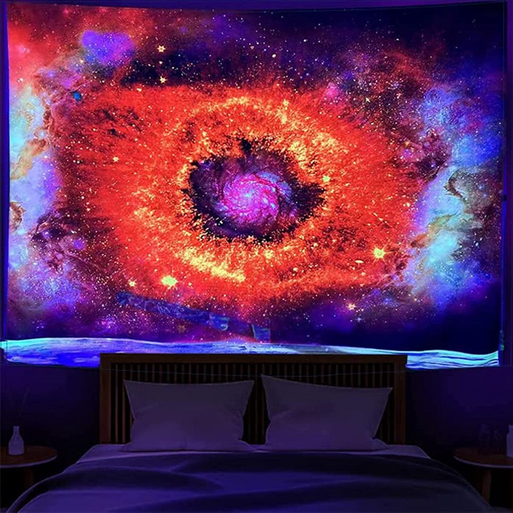 Teaspring Space Blacklight Tapestry Eye of Galaxy Star UV Reactive Wall Tapestries Trippy Universe Nebula Black Light Poster Home Wall Decoration for Bedroom Aesthetic