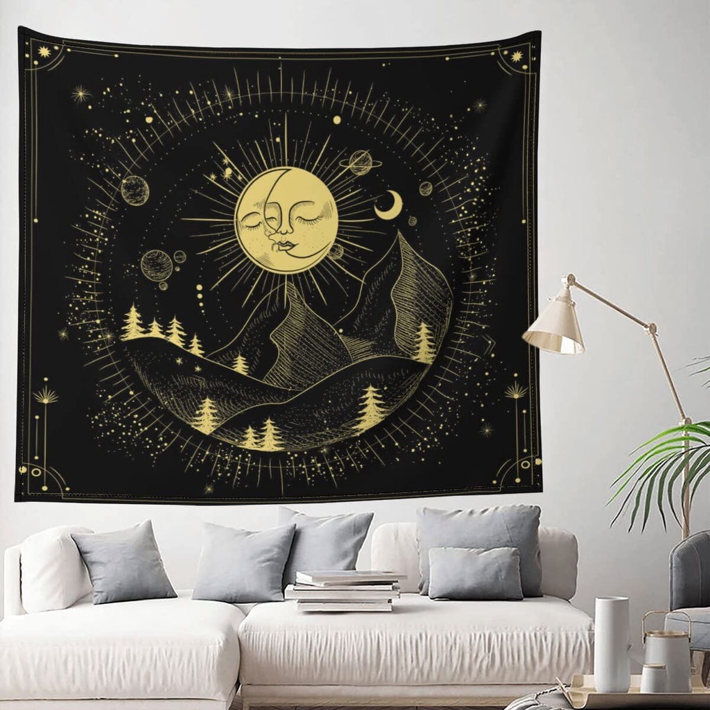 Sun Moon Star Tapestry for Bedroom Aesthetic Black and White Tapestri –  AOWART