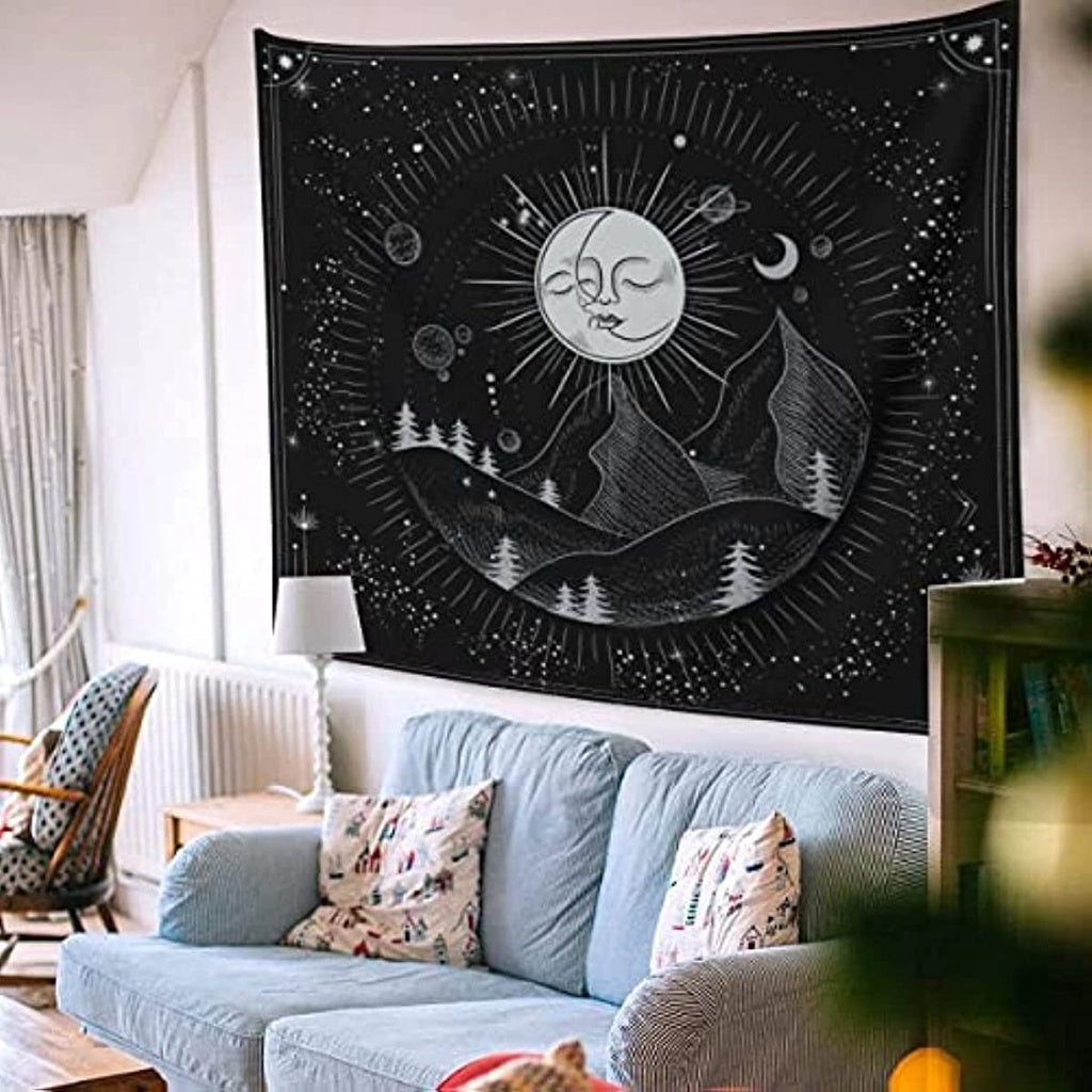 Sun Moon Star Tapestry for Bedroom Aesthetic Black and White Tapestri –  AOWART